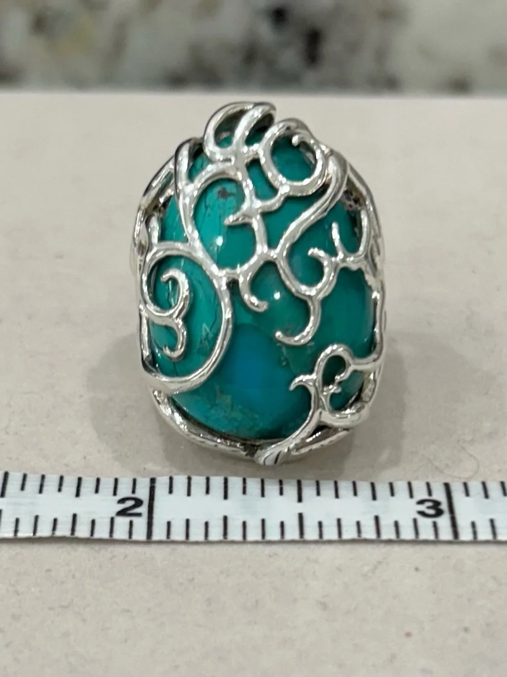 Barse Woman’s Turquoise Statement Ring with Sterling Silver Filigree